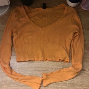 Orange V-Neck Ribbed Crop Top